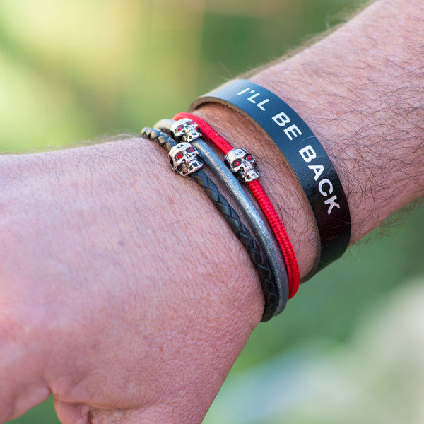 Skull Bracelet: Braided Leather